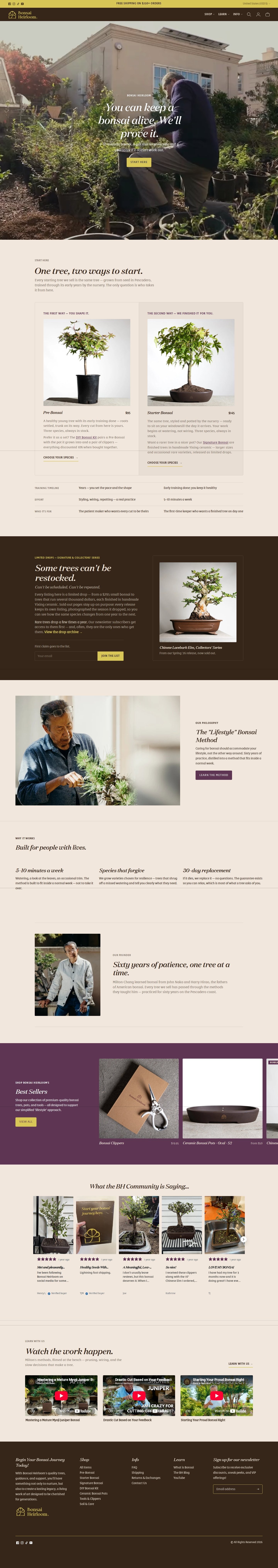 Bonsai Heirloom homepage walkthrough