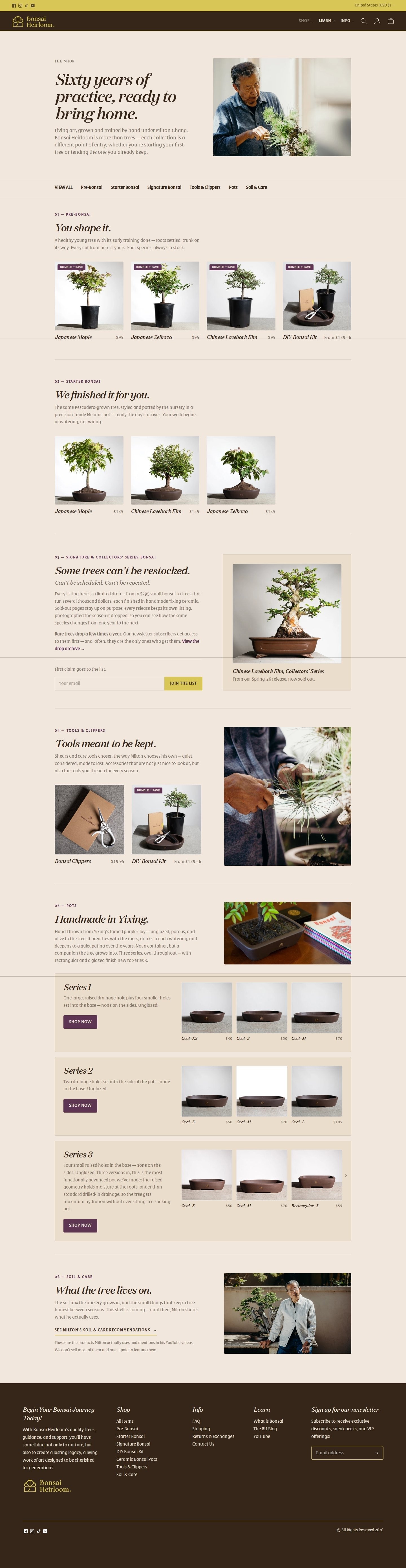 Bonsai Heirloom collection page