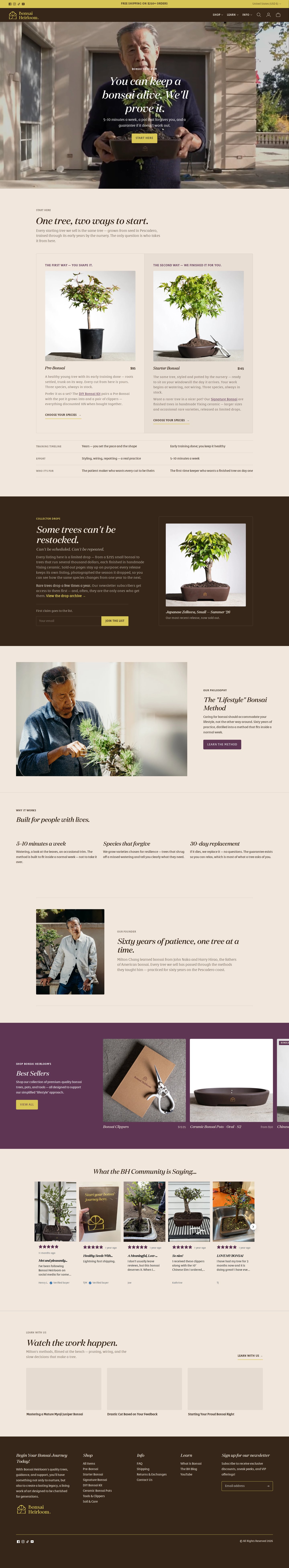Bonsai Heirloom homepage walkthrough