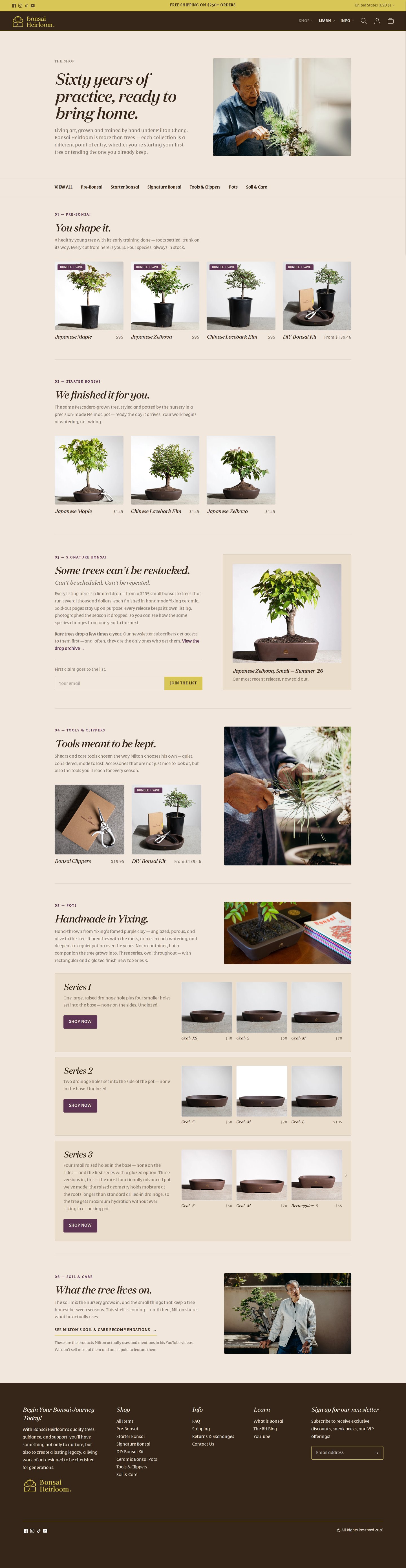 Bonsai Heirloom collection page